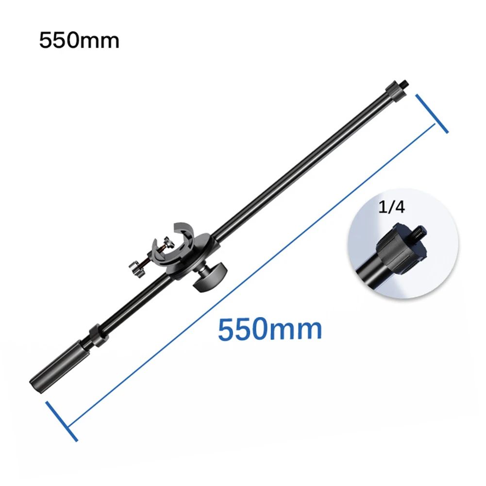 Rotating Boom Arm for Microphone Stand Extension 55CM with Adjustable Clamp and Thread Compatibility for Mobile and Tablet Clips