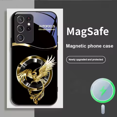 Handsome Pink Phoenix For Samsung S25 S25 Edge S25Ultra S8 9 10 20 S21 Pro S22 Plus S23 FE S24 Ultra Magsafe Glass Phone Case