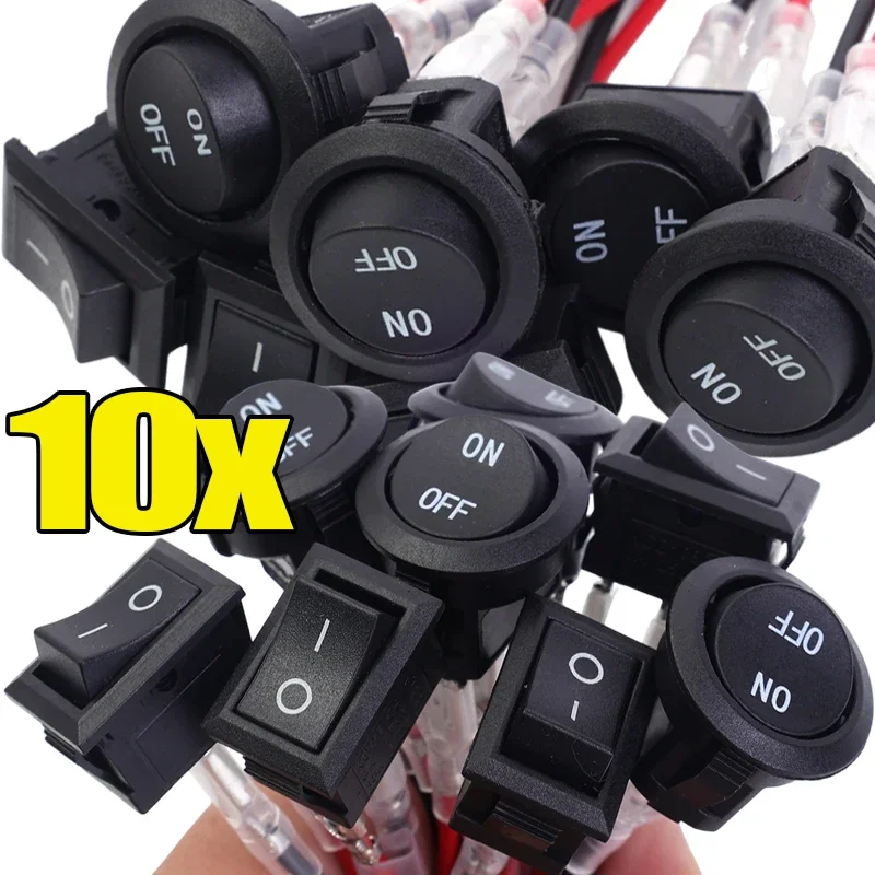 12V Round Rocker Switch ON/OFF SPST 2 Pin Toggle Switch with Wire for Car Boat 1/5/10pcs Modified Motorcycle Boat Switch Cord