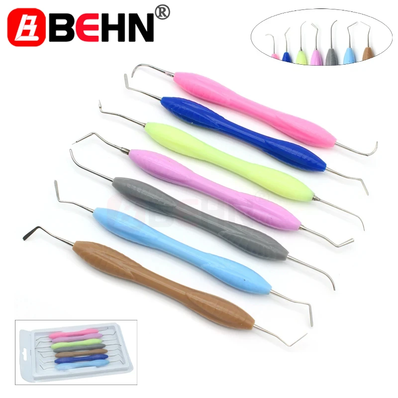 

7Pcs Dental Double Ended Stainless Steel Resin Filler Set Composite Resin Filling Spatula Silicone Handle Tools Aesthetic