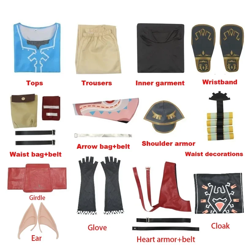 Mens game tears Link cosplay costume full set Halloween Carnival party anime link cloak shirt wig accessories sets for kids