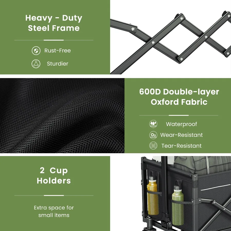 Collapsible Wagon Cart with Expandable Storage Locking Front Wheels for Beach Camping and Shopping Adventures Portable Foldable