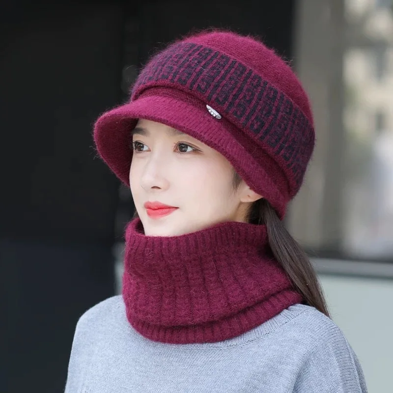 Winter Old Man Hat Female Grandma Rabbit Knitted Cap Thick Pile Mother Knitted Lady Cotton Male Outdoor Warm Exercise M517