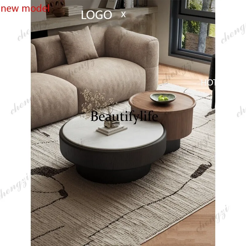 H132 Italian minimalist coffee table combination new home living room small apartment wabi sabi wind round liftable
