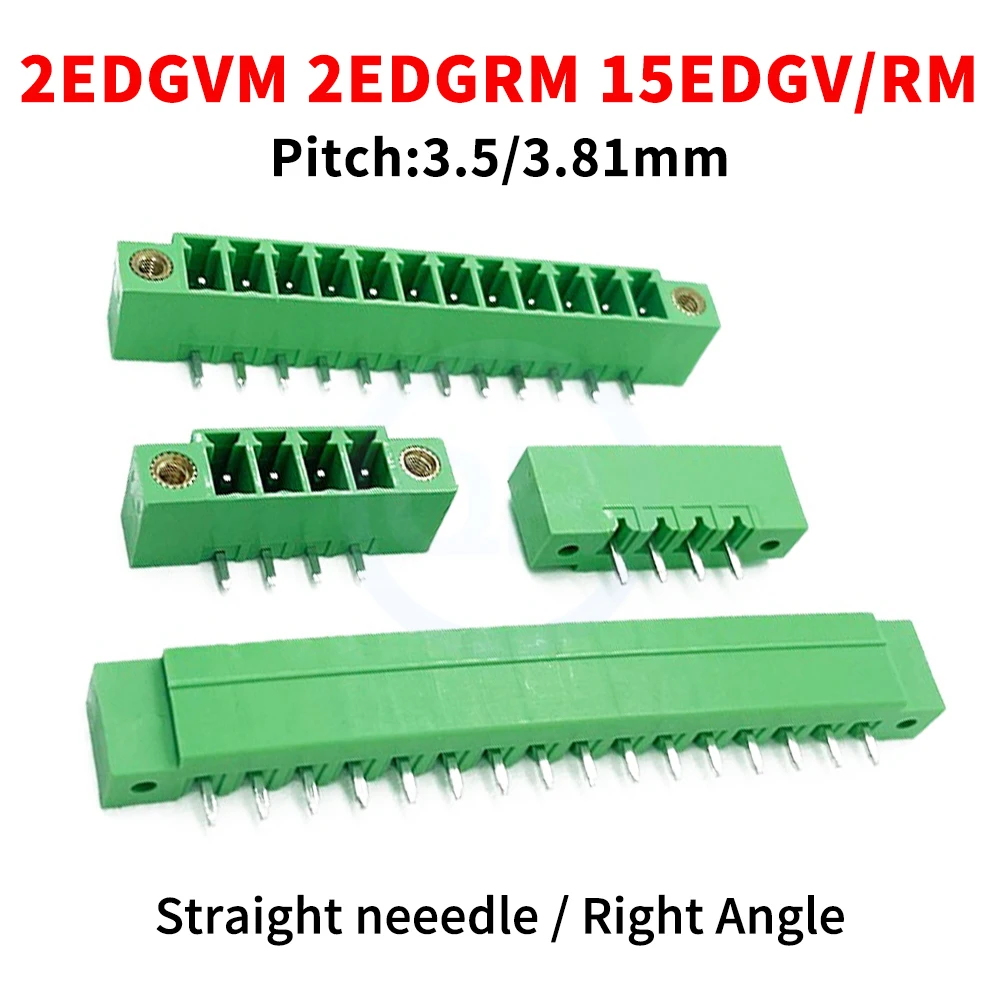 10 Pcs 3.5/3.81mm Flanged PCB Solder Terminal Straight Pin/Right Angle KF 2EDGVM+2EDGRM 15EDGV/RM 2-24Pin