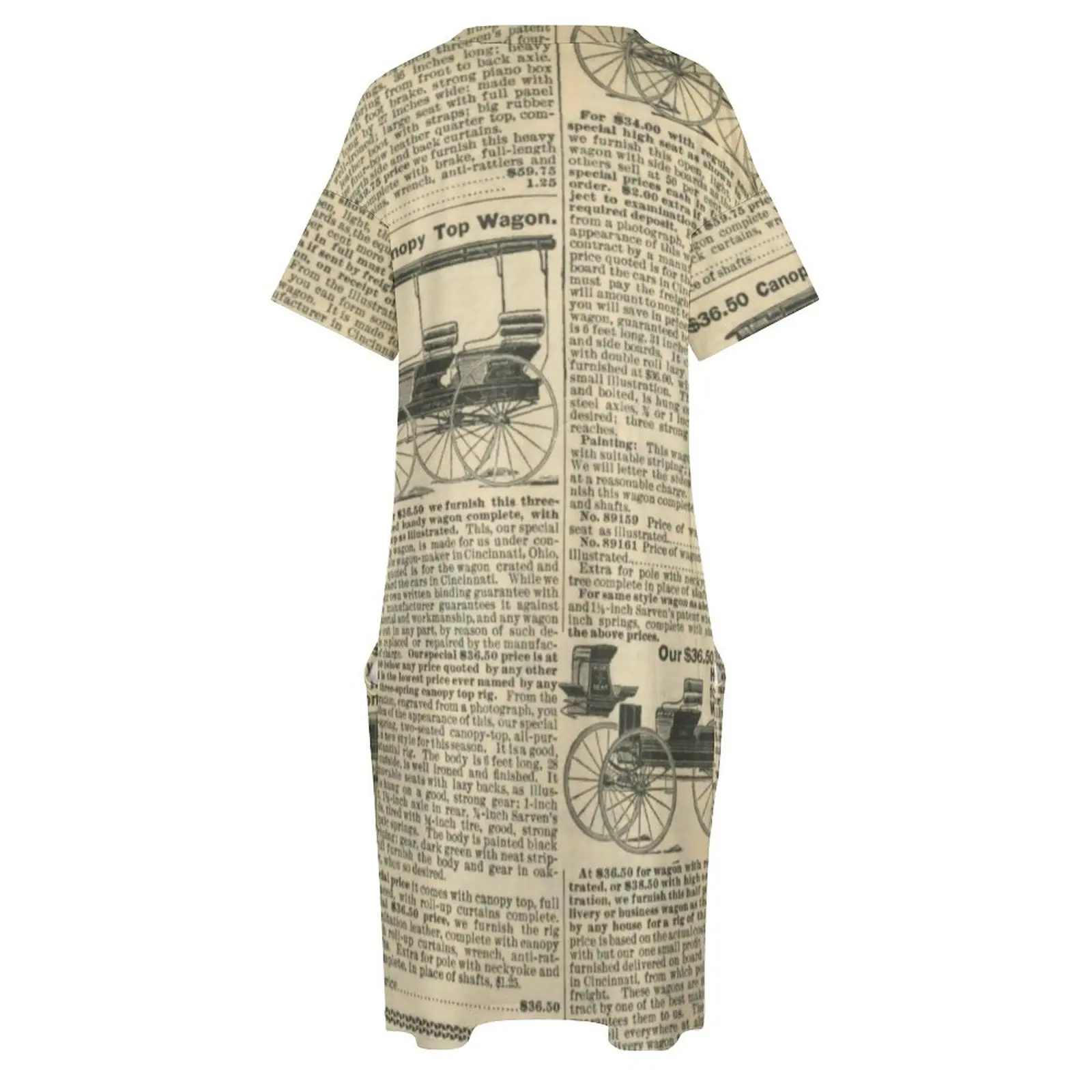 Vestido informal de periódico Retro para mujer, vestidos elegantes con estampado Digital, vestido gráfico estético de manga corta de verano de talla