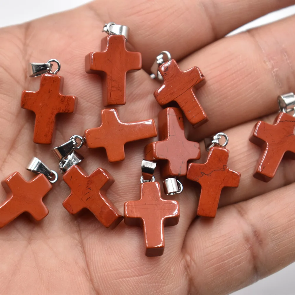 Großhandel 50 Stück/Lot Mode 12x16mm Natürlicher Tigerauge-Stein Rosenquarz Kreuzanhänger Charms Ohrringe Halsketten Schmuckherstellung – Detail 6