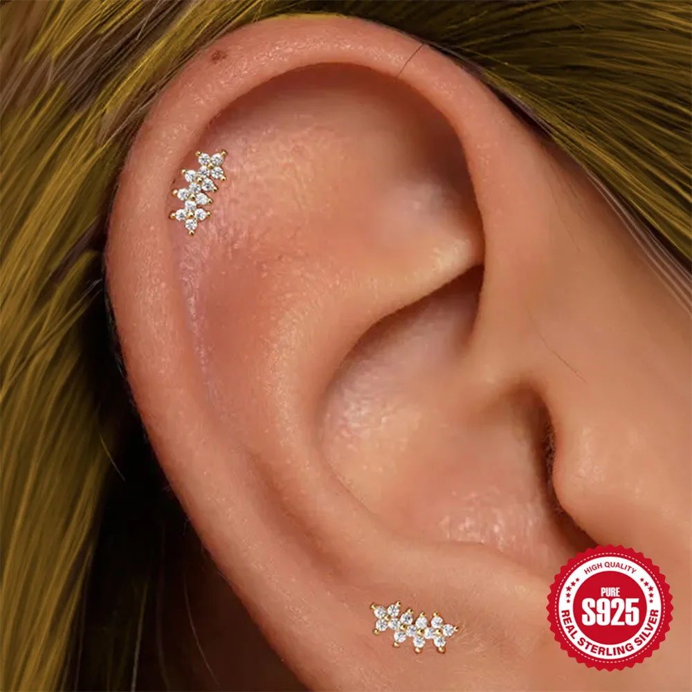 روكسي 1 قطعة 925 فضة زهرة/جولة تشيكوسلوفاكيا كريستال شرابة للنساء الحد الأدنى قرط الاذن المرصع 18K مطلية بالذهب غرامة مجوهرات