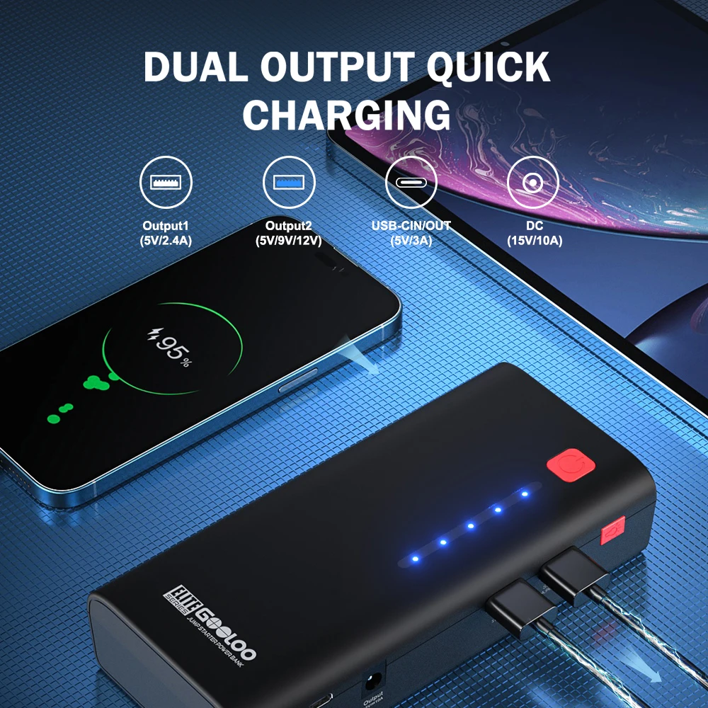 GOOLOO 2000A Car Jump Starter Power Bank 13200mAh Portable Battery Station For 8.0L/6.0L Car Emergency Booster Starting Device