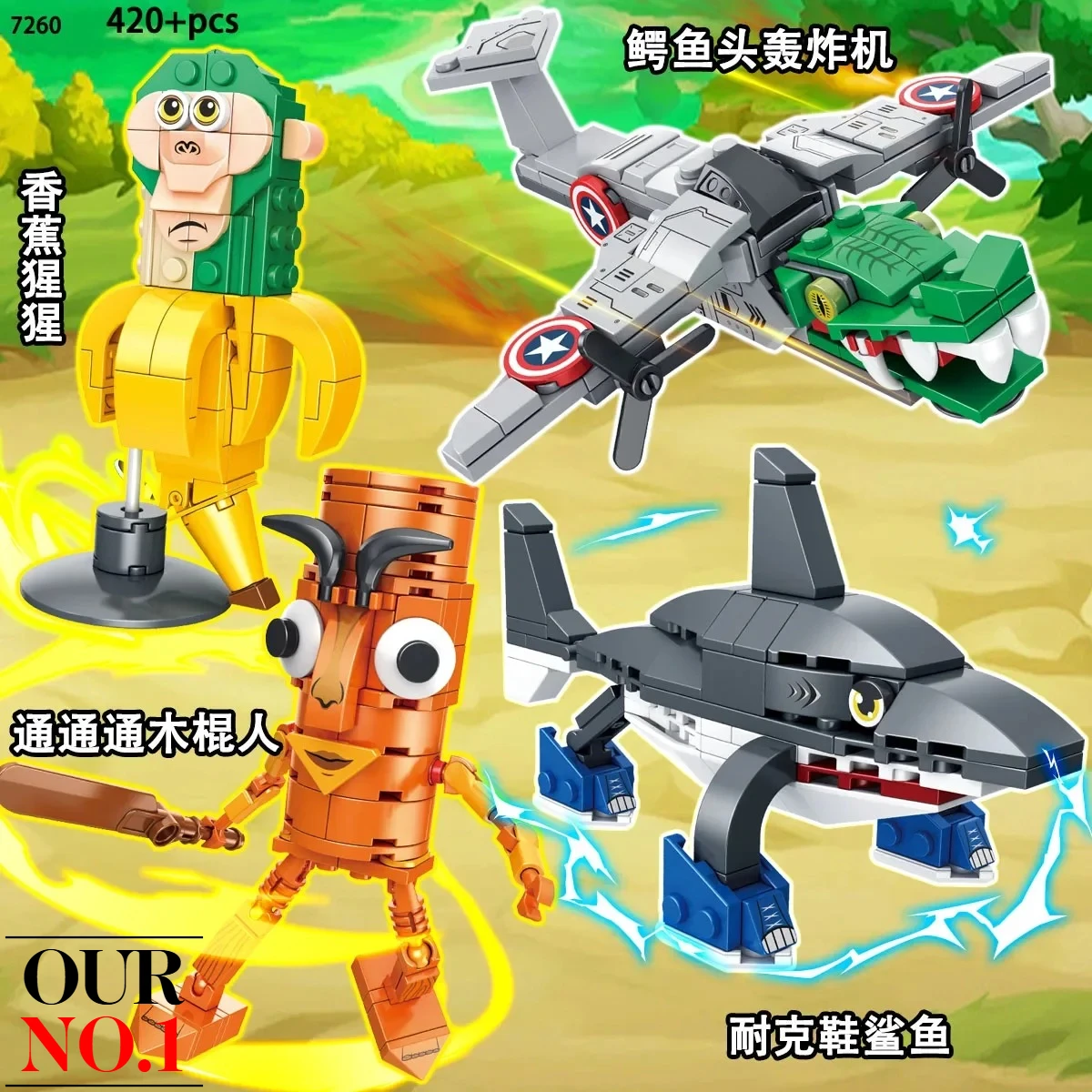 Jouet robot bloc de construction : modèles de figurines d'action Matchstick & Shark |   Jouet d'assemblage pour garçons, cadeau d'anniversaire en bloc de construction