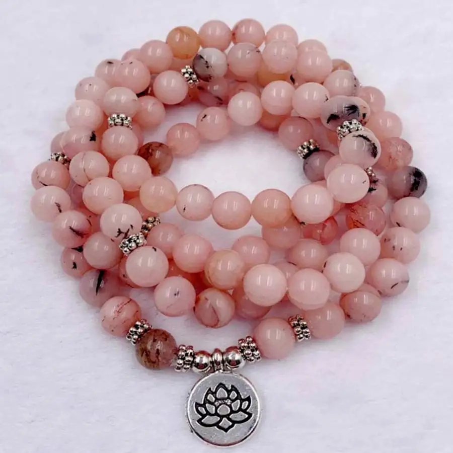 

Handmade Pink stone bead 108 bracelet,men's cuff button bracelet,Ramadan prayer bead,women's meditation,holiday gift,daily wear
