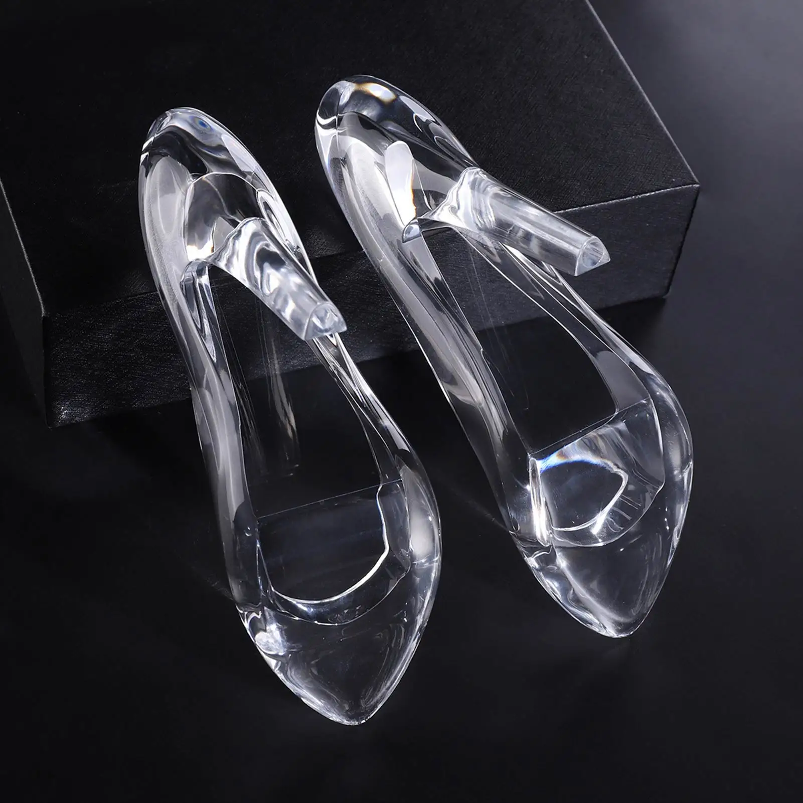 Cinderellas Crystal Glass Slipper Shoe Transparent Acrylic High-Heeled Shoes Figurines Wedding Decoration Valentine\'s Day Gift