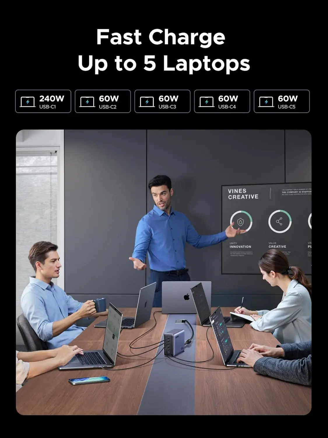 محطة شحن UGREEN Nexode 500W GaN، 6 منافذ USB-C وUSB-A، تحكم ذكي في درجة الحرارة وتصميم موفر للمساحة #4