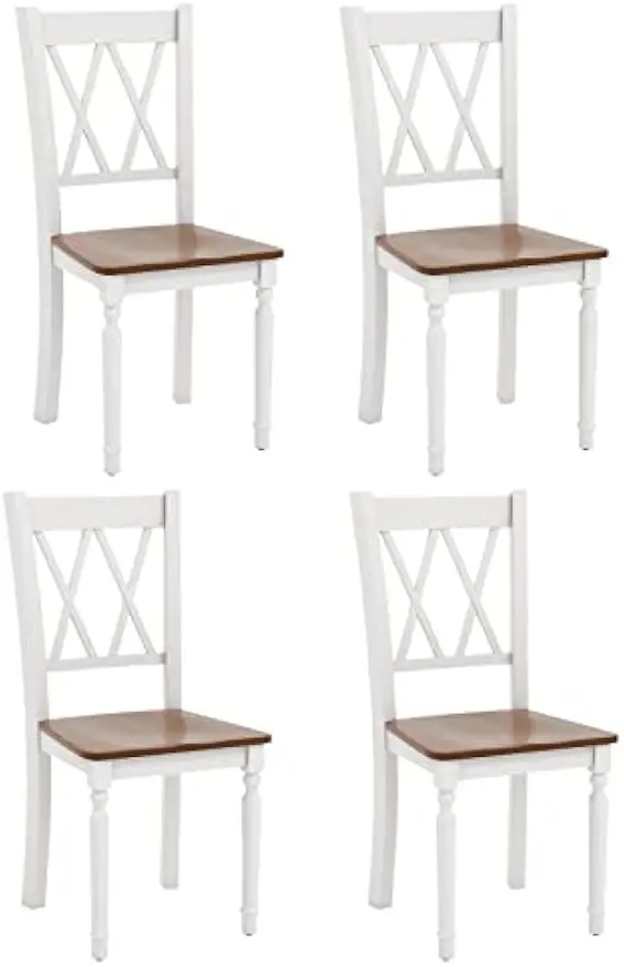 Dining Room Chairs Set of 4 White - Wooden Farmhouse Kitchen Chairs with Rubber Wood Seat, Acacia Wood Legs, Max Load 360 Lbs, H