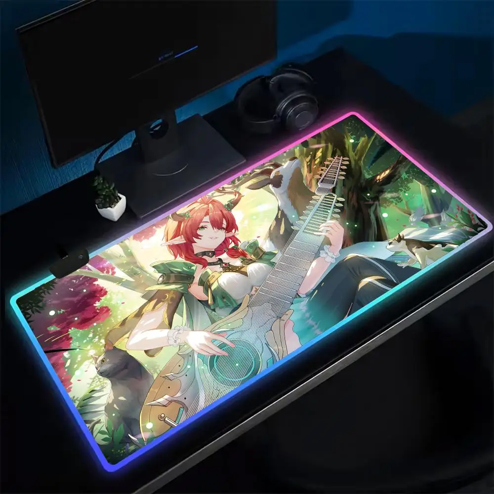 

Коврик для мыши Wuthering Waves CIACCONA, игровой коврик для мыши в стиле аниме, светодиодные настольные коврики с подсветкой, резиновые настольные коврики XXL RGB