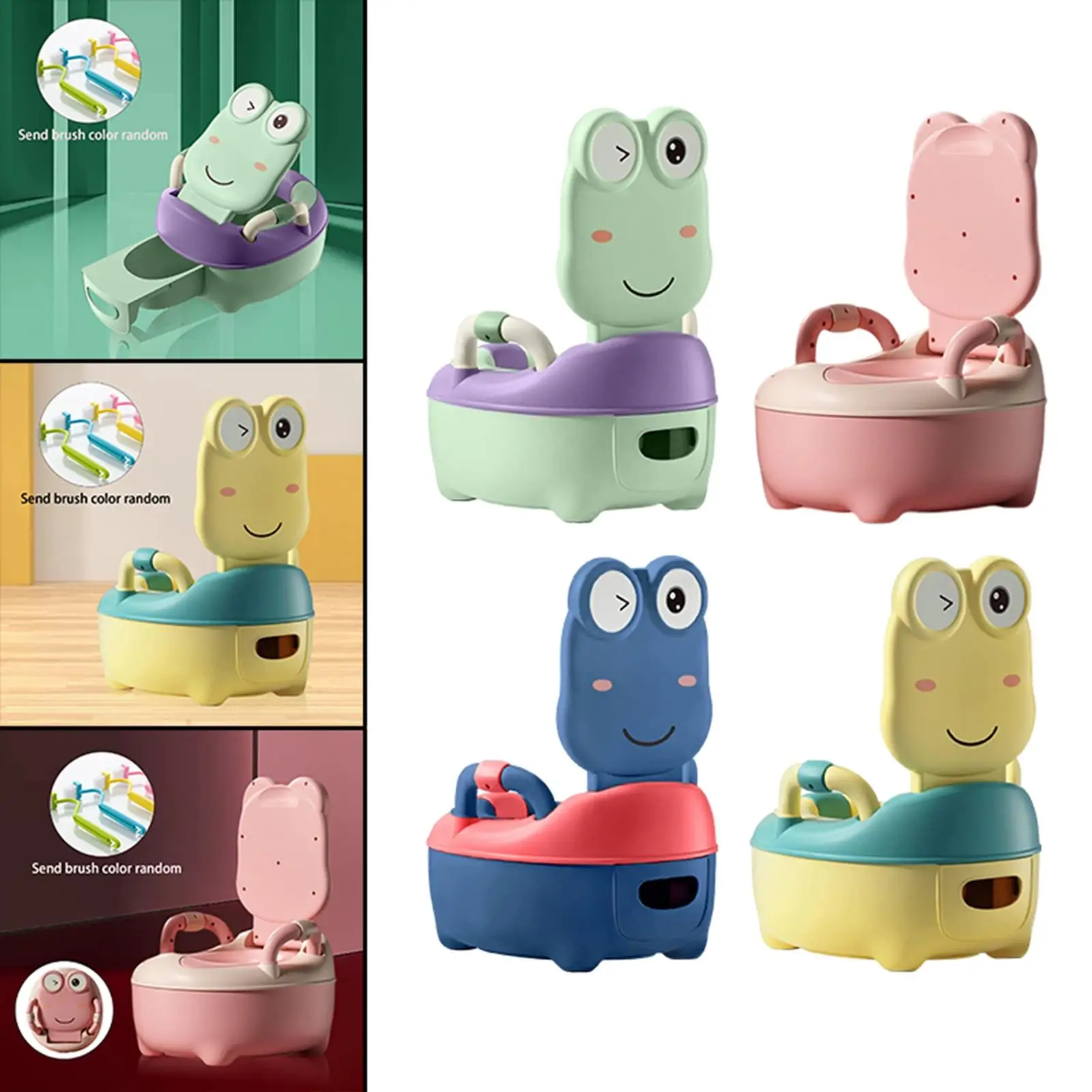 Cartoon baby Toilet seat Handles with Random brush Urinal Easy Cleaning Comfortable for 0-6 Years Old Children Boys Girls