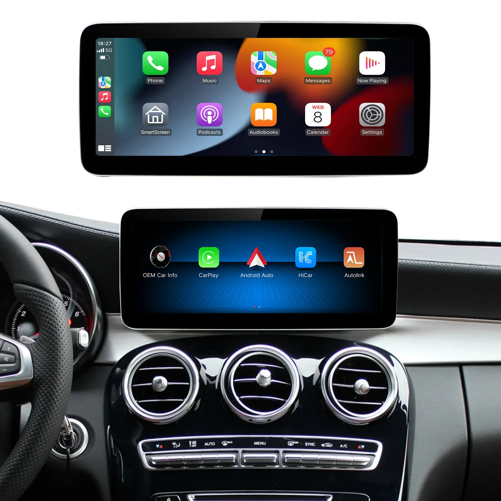 Wireless Carplay Android Auto 12.3'' Linux Screen Multimedia Radio Receiver for Mercedes  NTG5.0/4.5/4.0 C GLC W205 W204