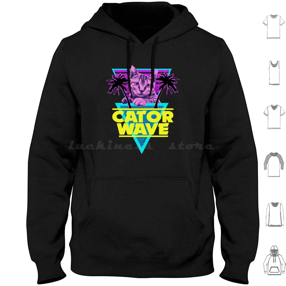 Vaporwave Aesthetic Wave Katze Cat Retro Hoodies Langarm Ästhetischer Synthesizer Japan Wave Neon Sthetisch