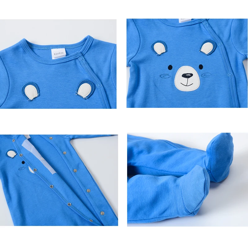 Spring Baby Boys Clothing Cotton Blue Bear Printing Kids Rompers Knit Cotton Newborn Overalls Pajamas