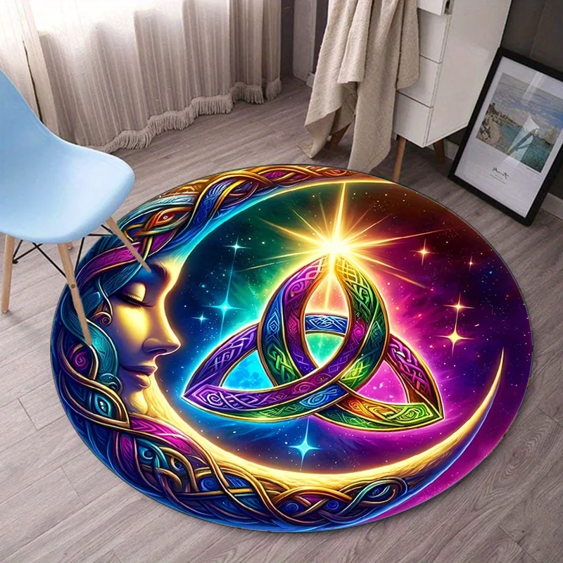 Cosmic Celtic Trinity Knot Goddess Round Rug Psychedelic Art Space Design Spiritual Yoga Meditation Room Decor