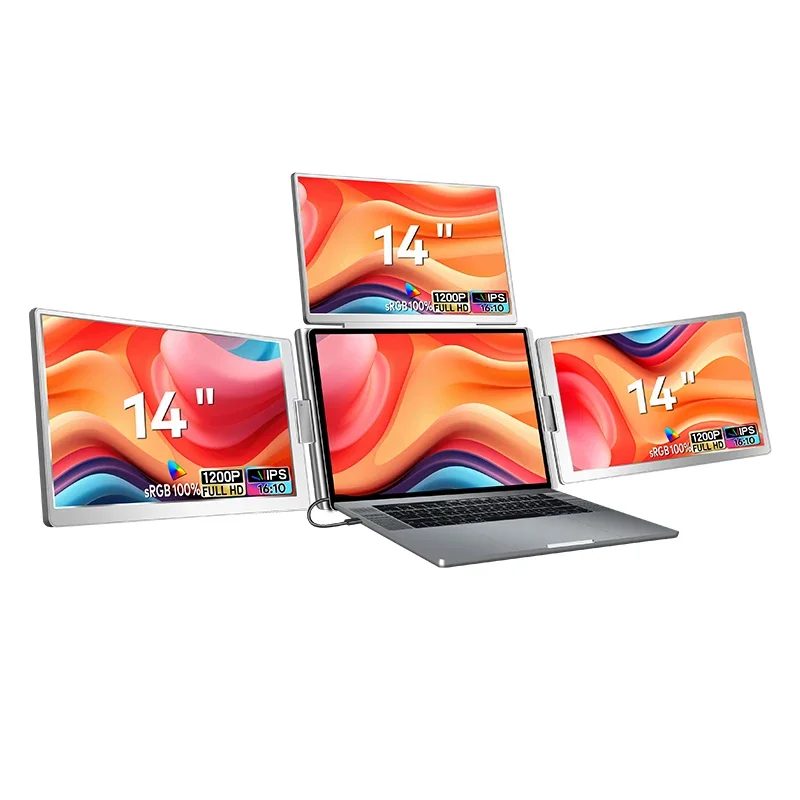 FOPO Portable Monitor 1200P FHD 14 Inch Quad Monitor 1 Cable for 3 Displays Type-C PC Monitor for Windows 10/11 & Macbook