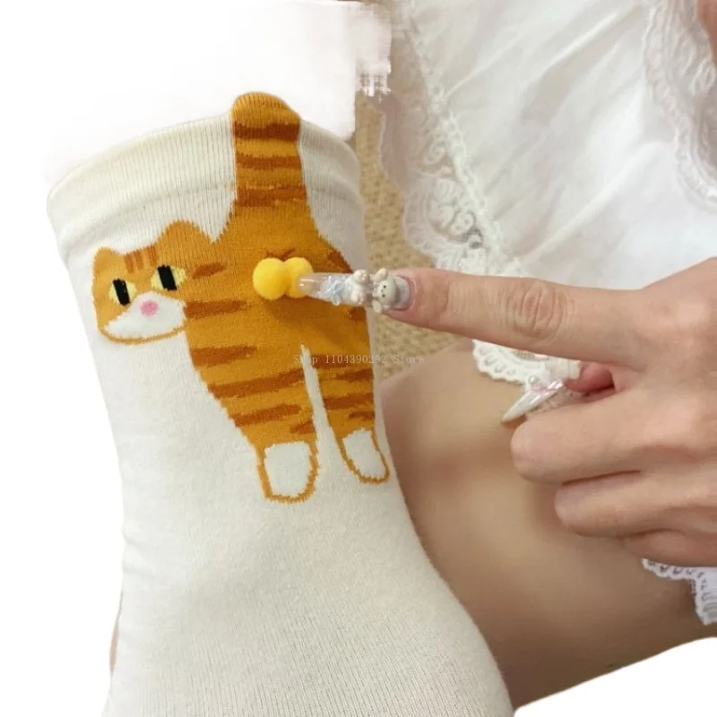 Ins Cat Egg Cotton Socks Couple Socks Cat Balls Kawaii Hand Knitting Socks Cartoon Ginger Cat Tabby Creative Gift
