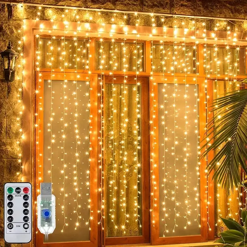 Curtain LED String Lights 8 Modes Fairy Light USB Remote Control Bedroom Holiday Wedding Christmas Decoration Lamp