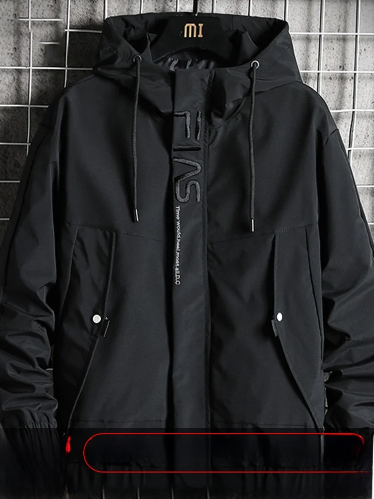 

Autumn Winter Men's Loose Fit Casual Hooded Jaet Youth Faion Workwear Sport Top Windproof Polyester Long Sve Zipper Cl...
