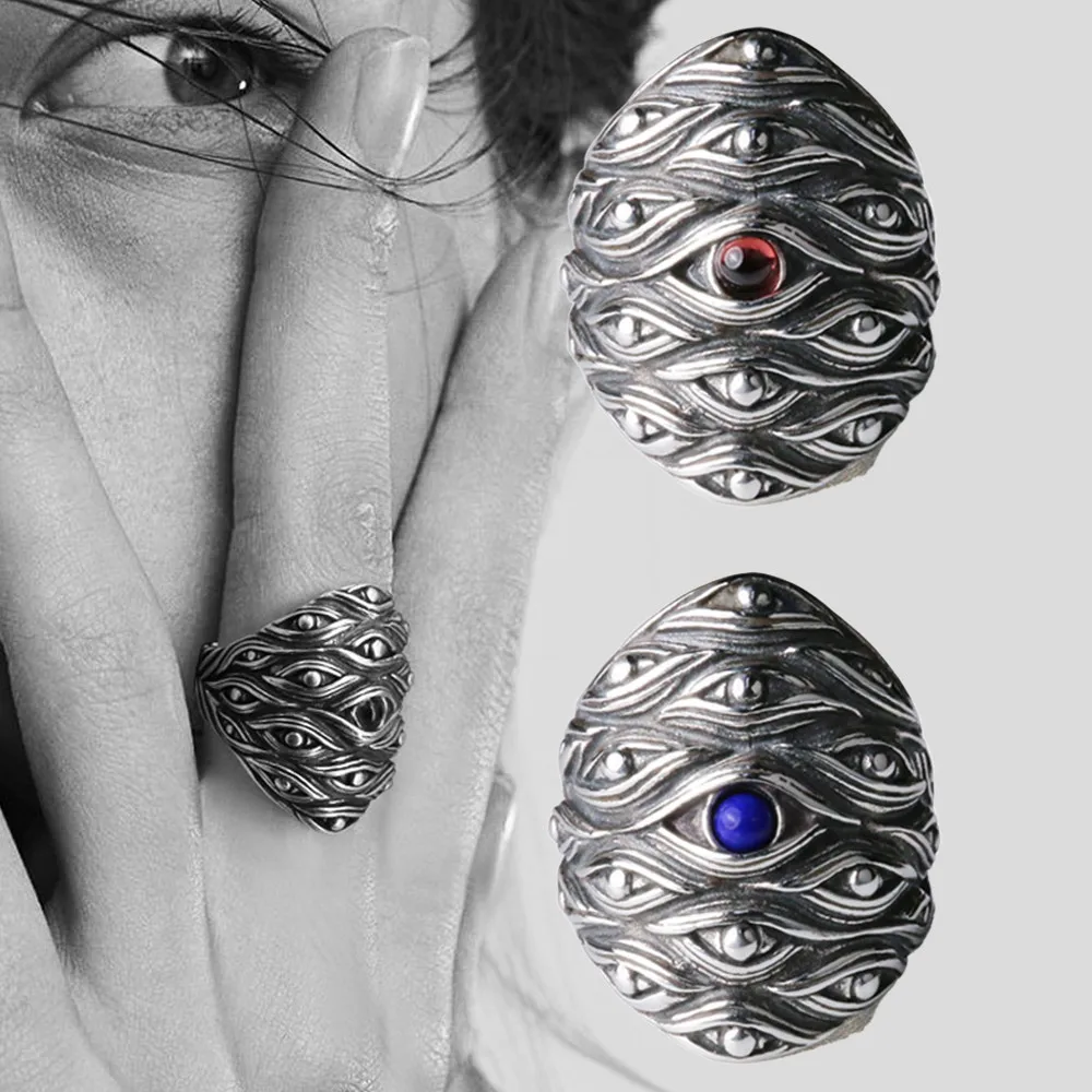 Vintage Hundred Eyes Monster Ring Opening Blue Red Devil Eye Rings Punk Gothic Men's Women Costume Jewelry Gifts