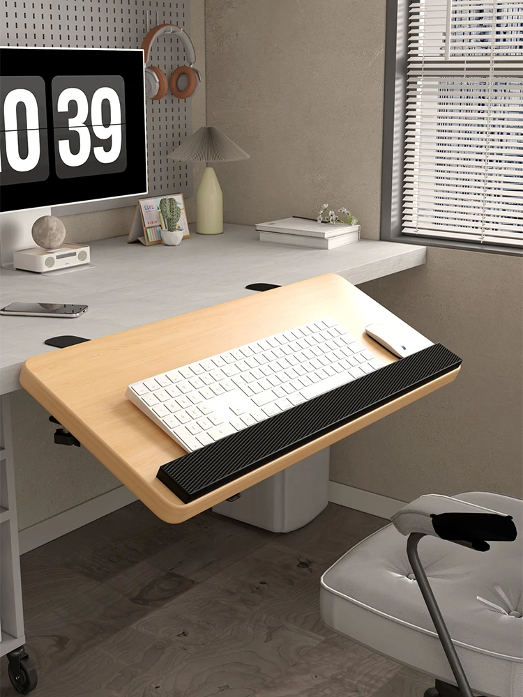 Real Wood Desktop Extension Board Foldable Office Table Keyboard Support Armrests Storage Adjustable Height Universal Holder