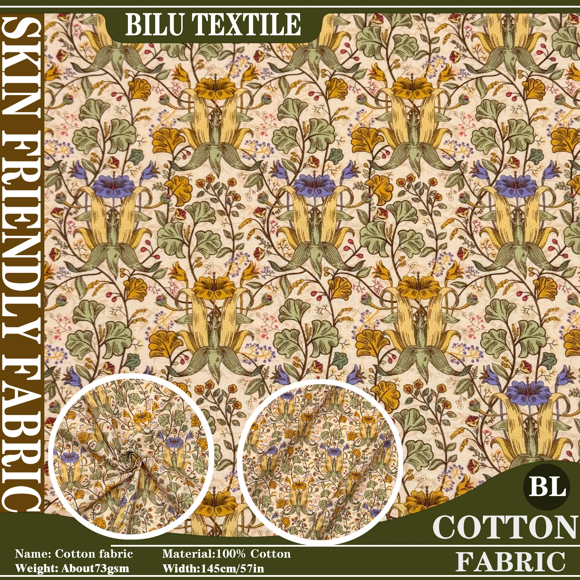 

80S William Morris Flowers Like Liberty 100% Cotton tana lawn prints Fabric Children's Apparel Fabric Handmade DiY Dress Cloth