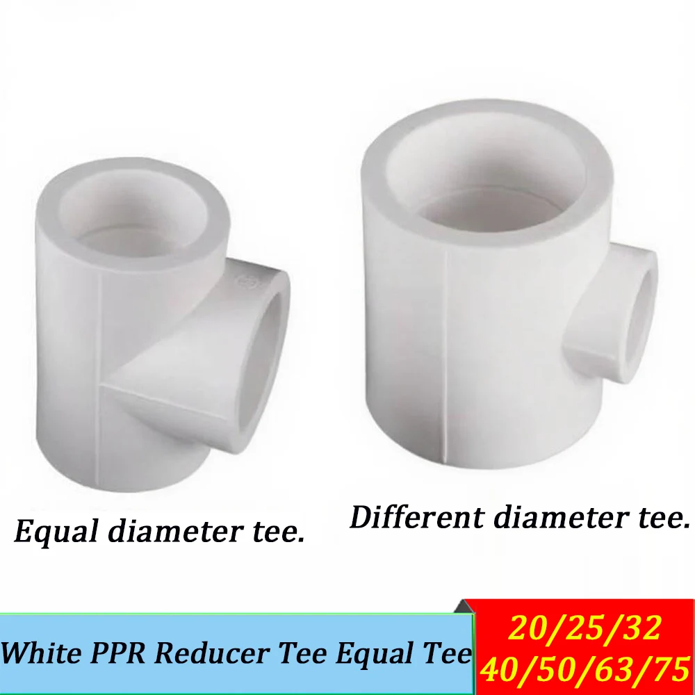 

White PPR Reducer Tee Equal Tee 20 To 25/32/40/50/63/75 Reducer PPR Water Pipe Connector Fittings 1-40pcs/lot