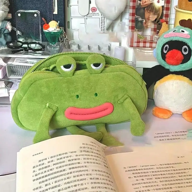 Pen Case Animal Plush Funny Large Mouth Frog Pencil Case For Kids Soft Cute Ladies Cosmetic Bag For Boys Children Kids