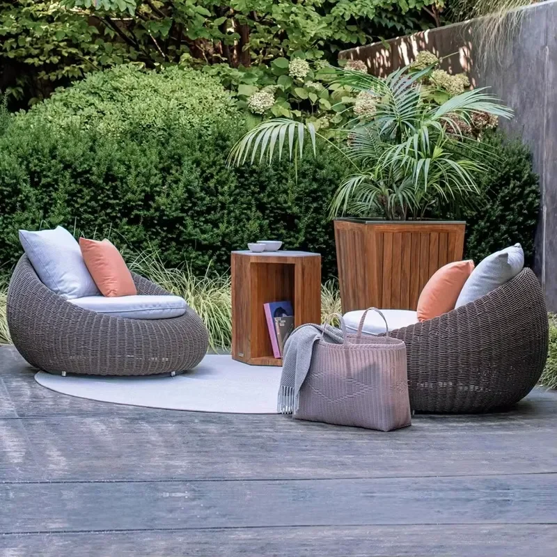 3-Piece Rattan Furniture Set Sofa Small Tea Table Woven Chairs for Balcony Courtyard Garden Villa Outdoor Open-Air