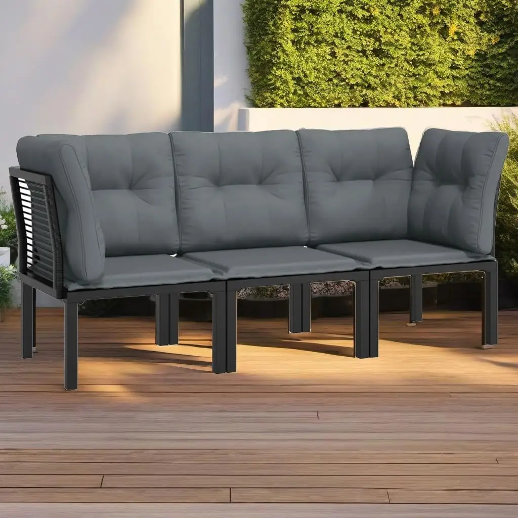 3-Piece Black & Gray Poly Rattan Patio Lounge Set - Stylish Outdoor Furniture