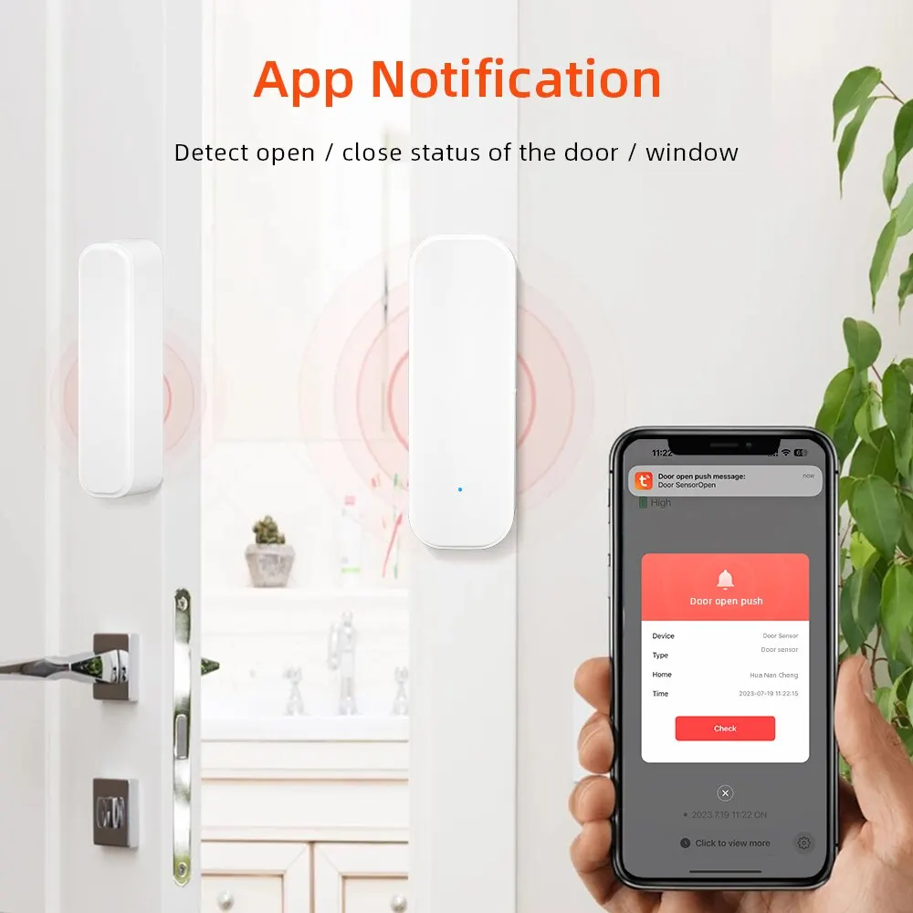 ONENUO Tuya Wifi Door Sensor Window Entry Sensor Security Burglar Door Sensor Alarm Smart Life Magnetic Door Sensor Alexa Google