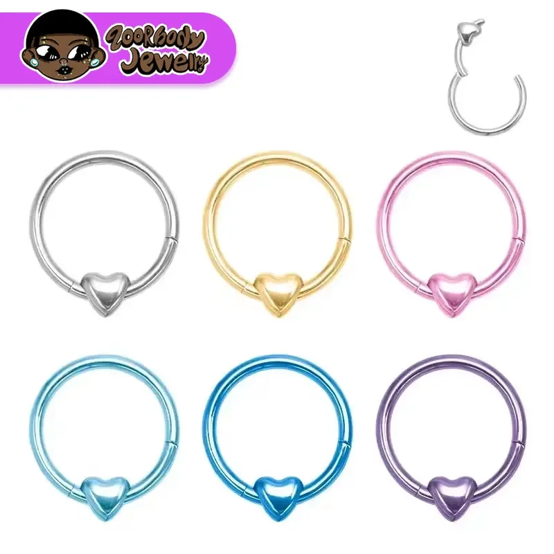 ASTM F136 Titanium Heart Clicker Septum Piercing 16G Daith Helix Earring Piercing 2024 New Nose Rings Anodized Body Jewelry