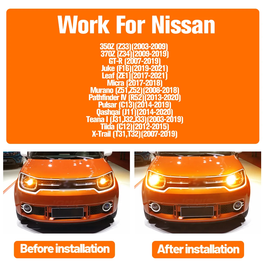 2x LED Turn Signal Light WY21W For Nissan 350Z 370Z GT-R Juke Leaf Micra Pathfinder R52 Qashqai J11 Teana Tiida X-Trail T31 T32