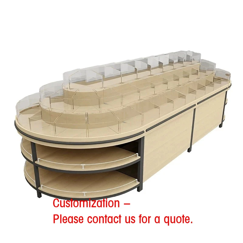 custom.Custom Square Island Loose Food Display Cabinet LED Light Heavy Duty Supermarket Bulk Snack Shelf Biscuit Candy Display R