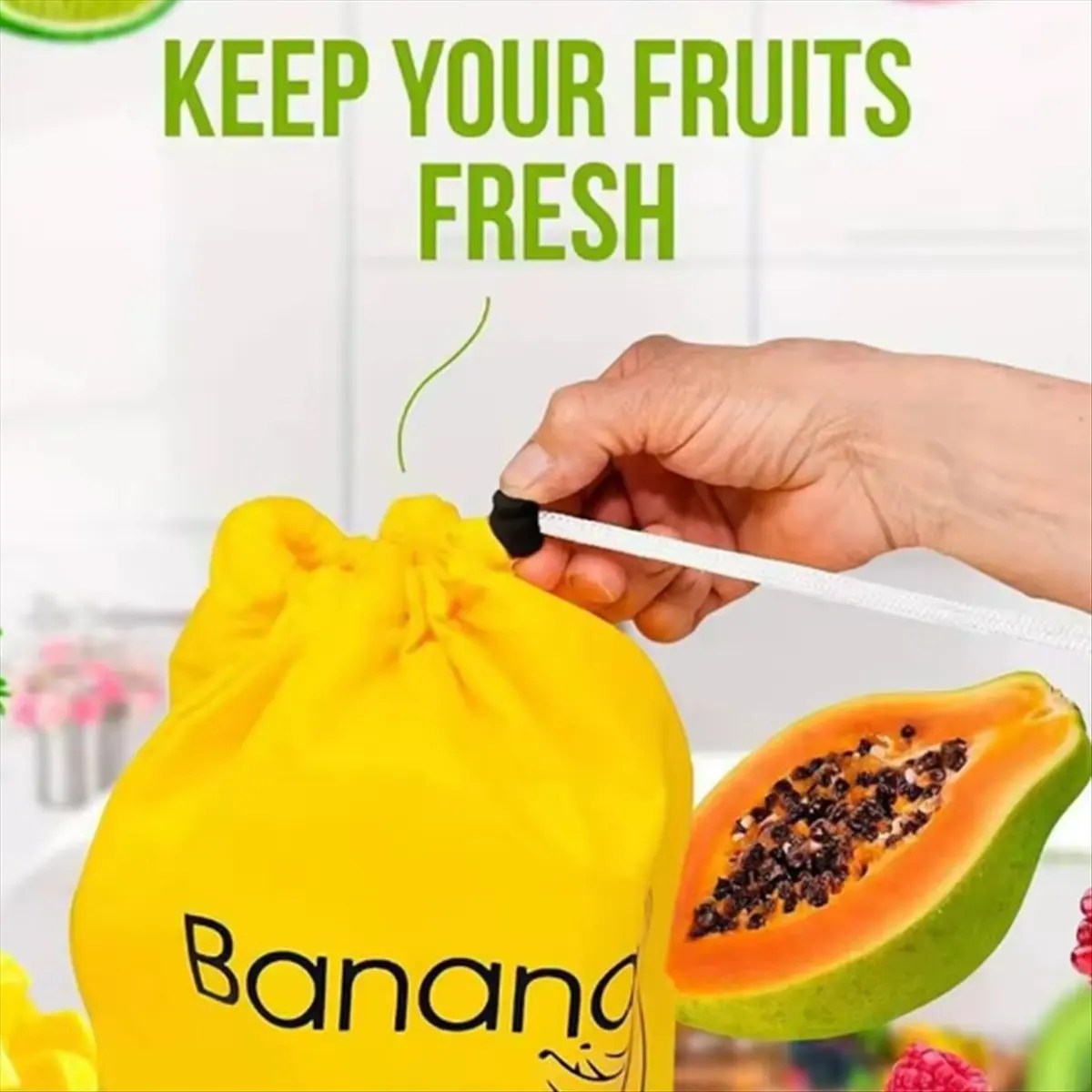 MALL 5Pcs Yellow Banana Storage Bags Insulated Fruit Vegetable -Keep Bundle Pocket Drawstring Preserve Bag