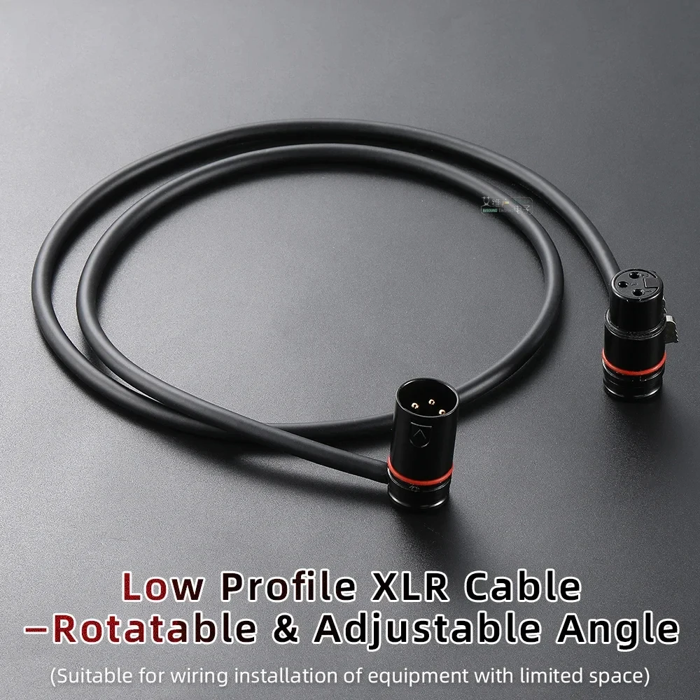 Low Profile 3 Pin XLR Connector Cable Right Angle L Shape Plug Microphone Mixer Amp Professional Audio Line Male to Female