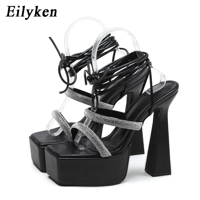 Eilyken CRYSTAL Platform High Heels Sandals Women Fashion Sexy Open Toe Ankle Strap Club Pole Dancing Summer Ladies Shoes