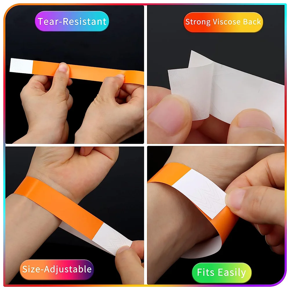 300 Counts Paper Wrist Bands Waterproof Hand Bands for Events Lightweight Concert Wristbands Neon Colored Adhesive Wristbands fo