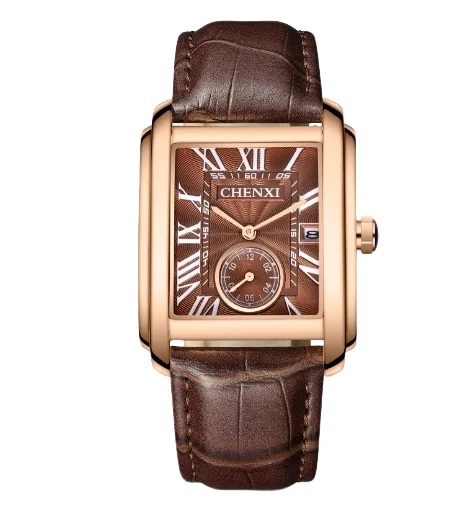 

New In Stock Men's 2024 Retro Square Breathable Leather Strap Quartz Watch Business Casual Sports Watch