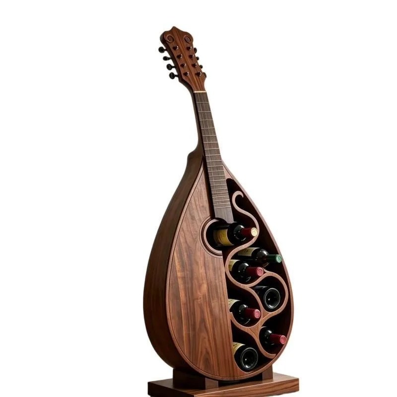 North American black walnut national style pipa wine rack, creative solid wood floor-to-ceiling wine rack ornament display rack