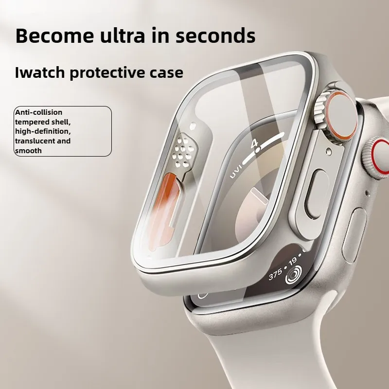 Glass+Case for Apple Watch Change To Ultra iWatch Series 4 5 6 7 8 9 45mm 41mm 44mm 40mm Screen Protector Cover Upgrade to Ultra
