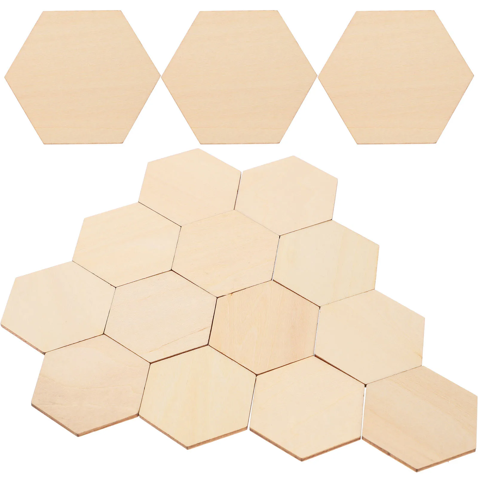 50Pcs Beech Wooden Hexagonal Shapes Smooth Surface DIY Crafts Wedding Birthday Christmas Decorations Wooden Shapes