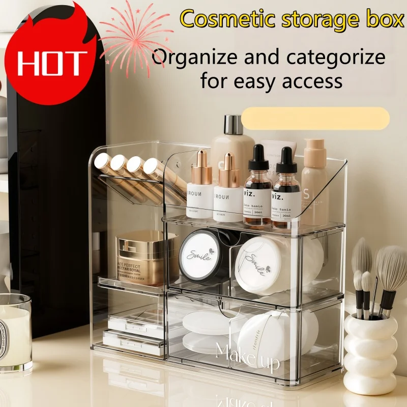 No Drilling Makeup Organizer Wall Mounted Cosmetic Storage Box Desk Vanity Organizer with Drawers for Bathroom Bedroom