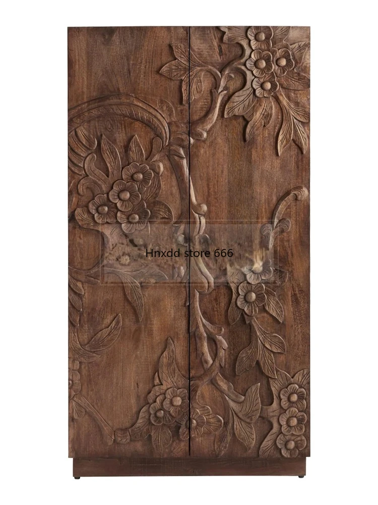 South East Asia Vintage Solid Wood Walnut Double Door Entrance Locker