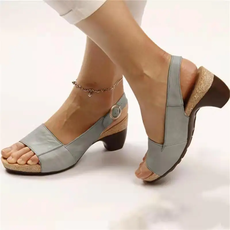 

Large Size Spring Summer New Fi Mouth Beach Thi Heel One-Strap High Heels Women Sandals Cross-Border Seven Sve Length